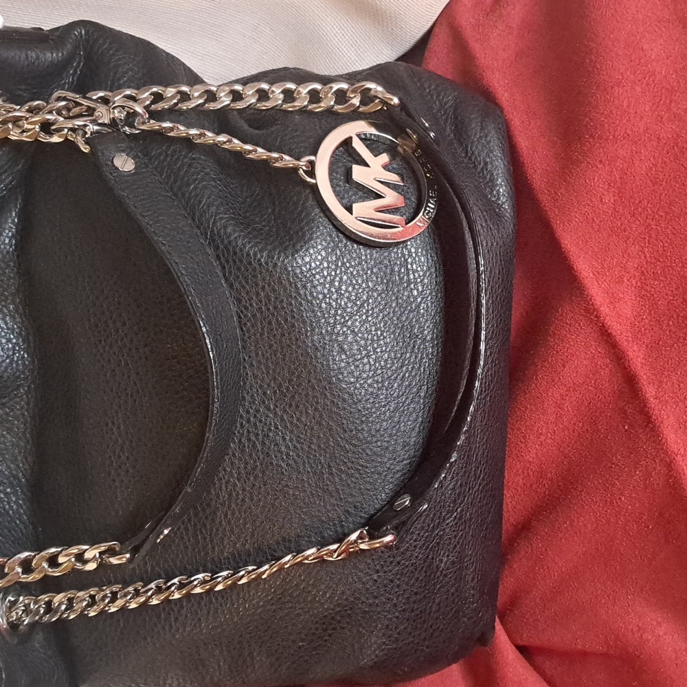 Michael Kors Black Pebble Leather SILVER Hardware Shoulder bag - Picture 3 of 16